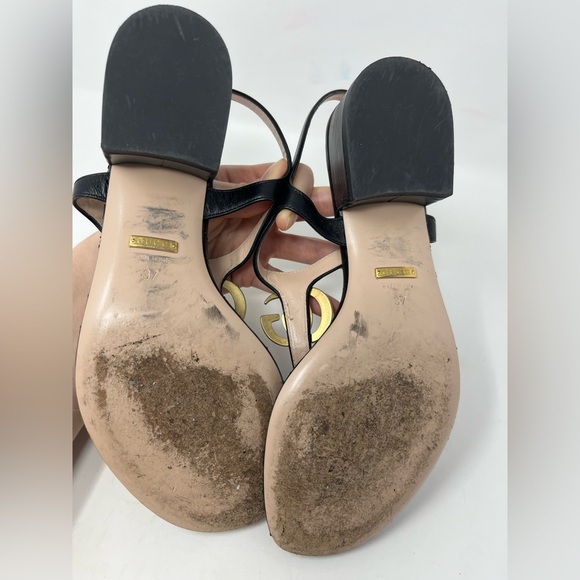 Gucci GG Marmont Chevron Quilted Chunky Block Heel Thong Sandal Black size 37 EU - Picture 6 of 7